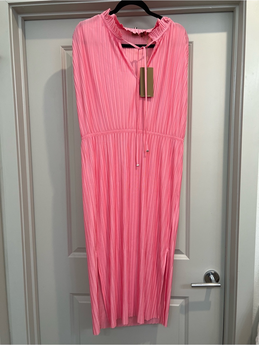 BOSS NWT Pink Plisse Pleated Emals Midi Dress L